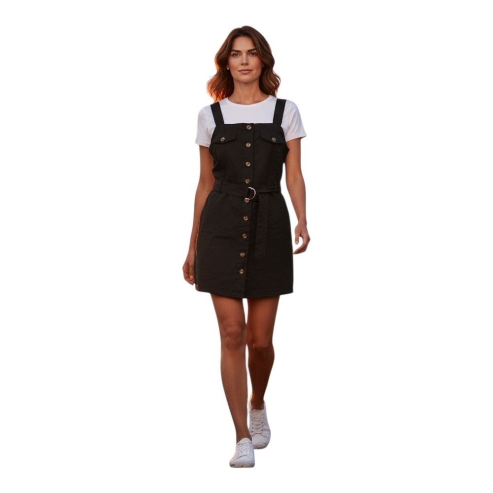 J for Justify Womens L Belted Black Button-Up Punk Grunge Hip Pockets Mini Dress